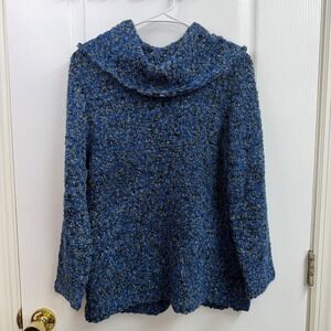 Evan-Picone Blue Textured Cowl Neck plush knit soft 3/4 sleeve sweater large